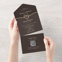 Boda Código QR Corazón Dorado Marrón Chocolate