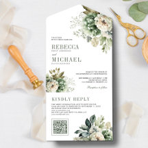 Boda Código QR Floral Verde Salvia Rosa Marfil