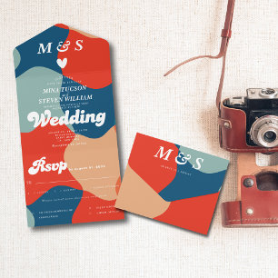Invitación Todo En Uno Boda colorida retro divertida
