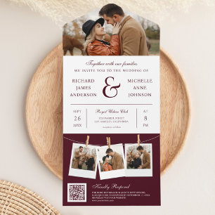 Invitación Todo En Uno Boda con código QR de foto de et signo moderno de