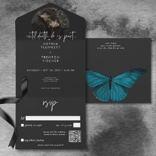 Invitación Todo En Uno Boda con código QR de foto de polilla minimalista 