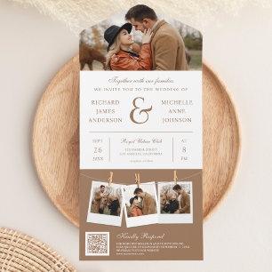 Invitación Todo En Uno Boda con código QR de foto y símbolo et con beige