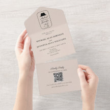 Boda con código QR ilustrado vintage