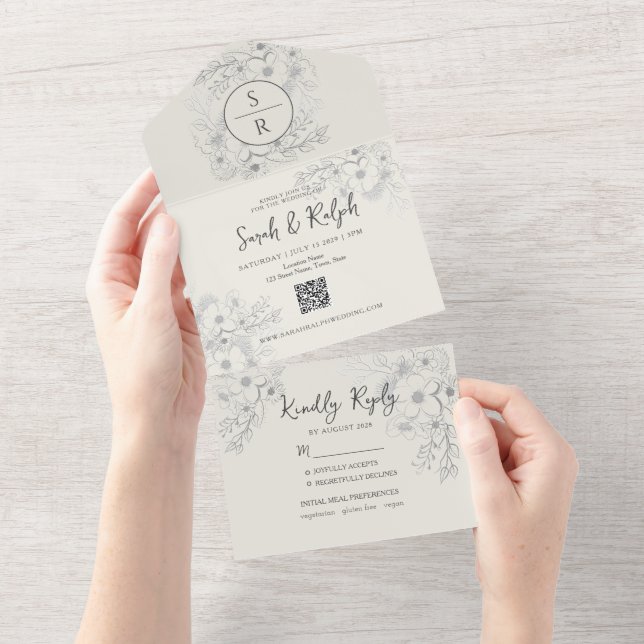 Invitación Todo En Uno Boda con Código QR Moderno (desgarro)