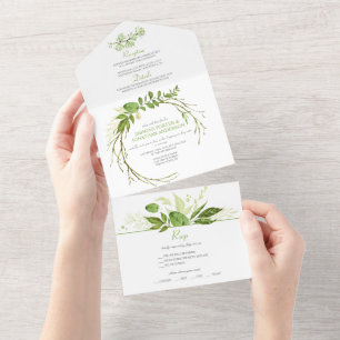 Invitación Todo En Uno Boda con Corona Rústica Botánica de Wildwood