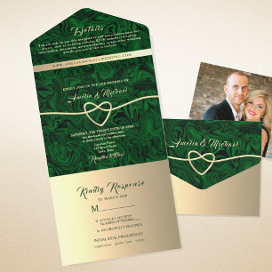 Invitación Todo En Uno Boda con el tono de joya verde esmeralda