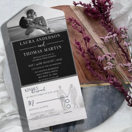 Invitación Todo En Uno Boda con foto en blanco y negro moderna