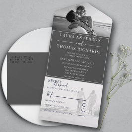 Invitación Todo En Uno Boda con foto moderna en blanco y negro