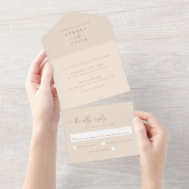 Invitación Todo En Uno Boda con guión beige moderno
