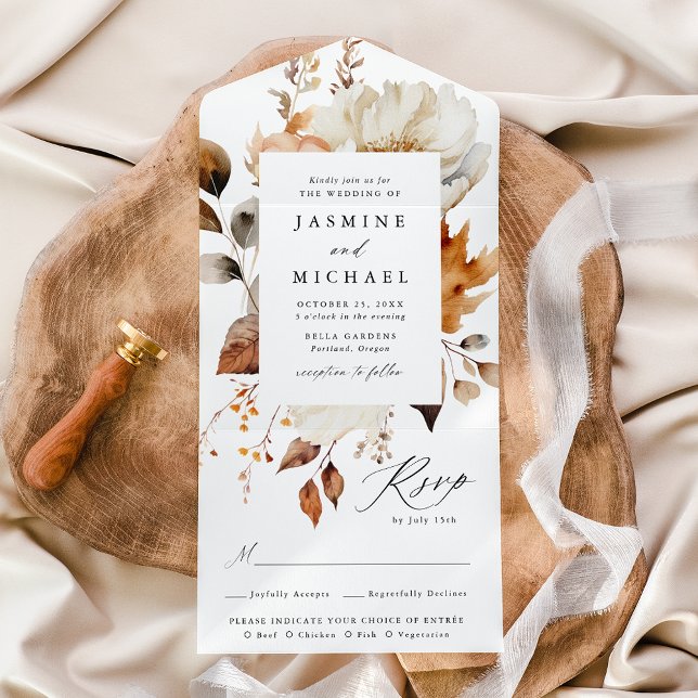 Invitación Todo En Uno Boda con marco floral otoñal rústico (Subido por el creador)