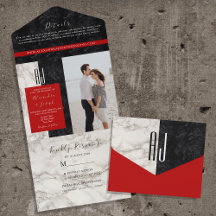 Boda con Monograma Rojo Negro y Blanco