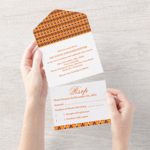 Invitación Todo En Uno Boda con patrón étnico africano sin costuras