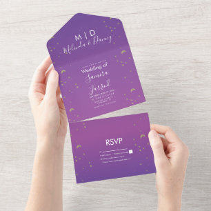 Invitación Todo En Uno Boda Constellación Gold Purple Ombre
