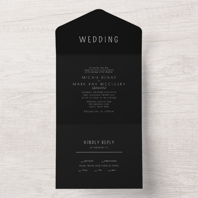 Invitación Todo En Uno Boda contemporáneo Sleek B/W (Interior)