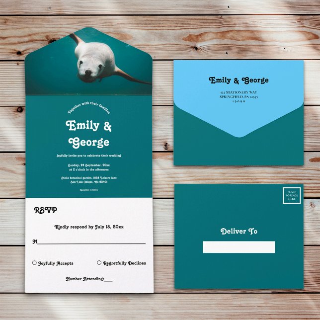 Invitación Todo En Uno Boda costero de la Marina Azul submarina León Aqua (Subido por el creador)