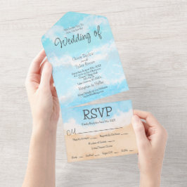 Invitación Todo En Uno Boda costero del océano azul