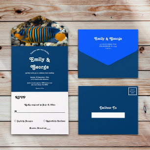 Invitación Todo En Uno Boda costero marino marino azul marino Summer Beac