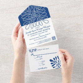 Invitación Todo En Uno Boda costero Resumen Azul artístico