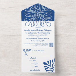Invitación Todo En Uno Boda costero Resumen Azul artístico