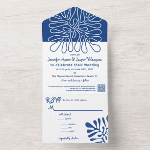 Invitación Todo En Uno Boda costero Resumen Azul artístico
