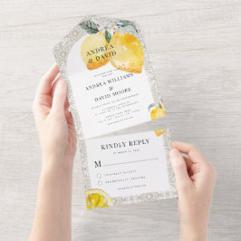 Invitación Todo En Uno Boda Cream Mediterranean Italiano Tile & Lemon