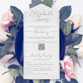 Invitación Todo En Uno Boda de acuarela azul en polvo mínimo y moderno