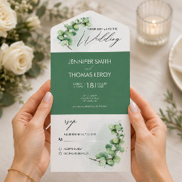 Invitación Todo En Uno Boda de acuarela con eucalipto verde y RSVP 