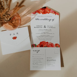 Invitación Todo En Uno Boda de acuarela de cachorros rojos
