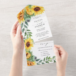 Invitación Todo En Uno Boda de acuarela de girasol ruso