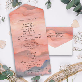 Invitación Todo En Uno Boda de acuarela de la montaña Sunset