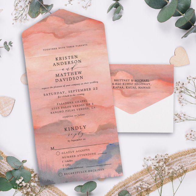 Invitación Todo En Uno Boda de acuarela de la montaña Sunset (Subido por el creador)