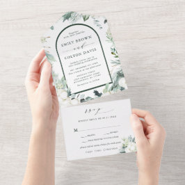 Invitación Todo En Uno Boda de acuarela de las flores de evergreen y algo
