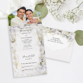 Invitación Todo En Uno Boda de acuarela de las flores de hidrangea blanca