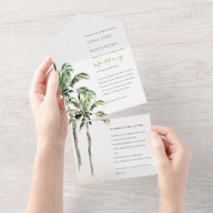 Invitación Todo En Uno Boda de acuarela de las palmeras tropicales