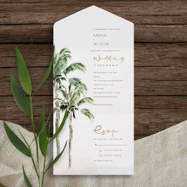 Invitación Todo En Uno Boda de acuarela de las palmeras tropicales