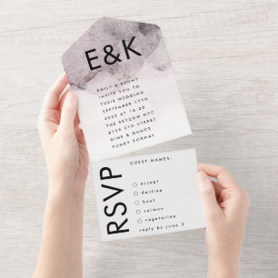 Invitación Todo En Uno Boda de acuarela de tinta negra ultramoderna