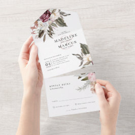 Invitación Todo En Uno Boda de Acuarela Elegante Flor Silvestre Todo En U