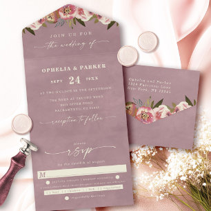 Invitación Todo En Uno Boda de Acuarela Floral Cottagecore Ophelia