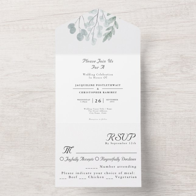 Invitación Todo En Uno Boda de acuarela floral de Eucalyptus (Interior)