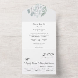 Invitación Todo En Uno Boda de acuarela floral de Eucalyptus