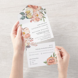 Invitación Todo En Uno Boda de acuarela floral de primavera bonito