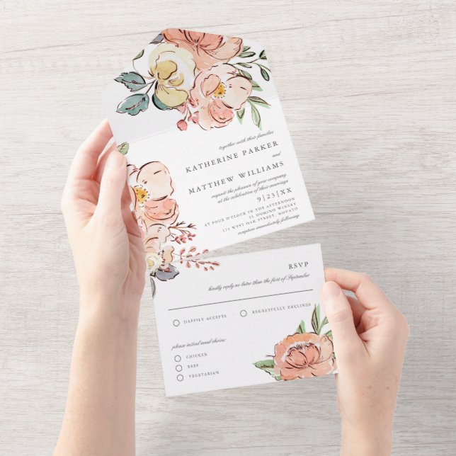 Invitación Todo En Uno Boda de acuarela floral de primavera bonito (desgarro)