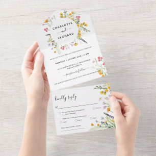 Invitación Todo En Uno Boda de acuarela floral de Wreath