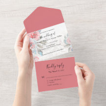 Boda de acuarela floral todo en una sola invitació