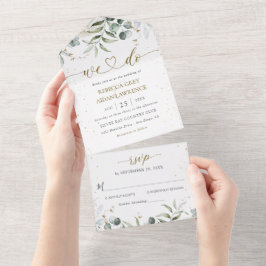 Invitación Todo En Uno Boda de acuarela floral verde