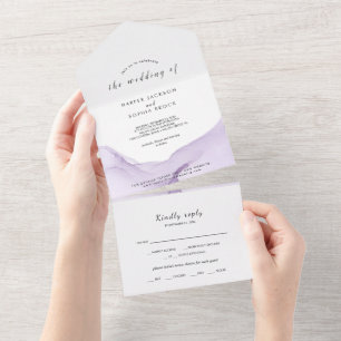 Invitación Todo En Uno Boda de Acuarela Moderna Púrpura