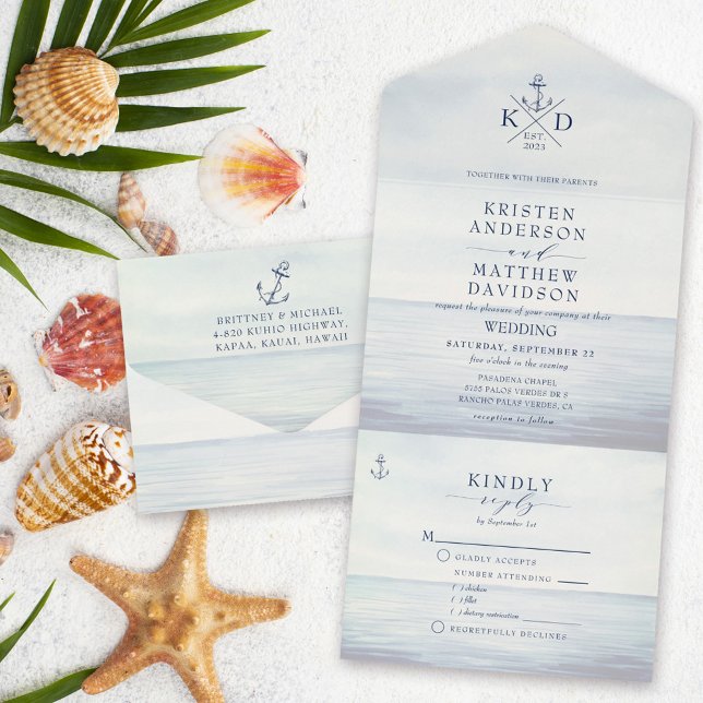 Invitación Todo En Uno Boda de acuarela oceánica náutica (Subido por el creador)