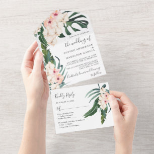 Invitación Todo En Uno Boda de acuarela orquídea rosa de Rubor tropical