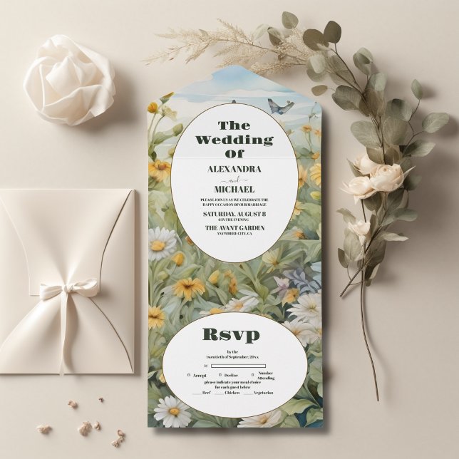 Invitación Todo En Uno Boda de Acuarela Rusa Meadow (Subido por el creador)