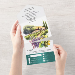 Invitación Todo En Uno Boda de acuarela Toscana